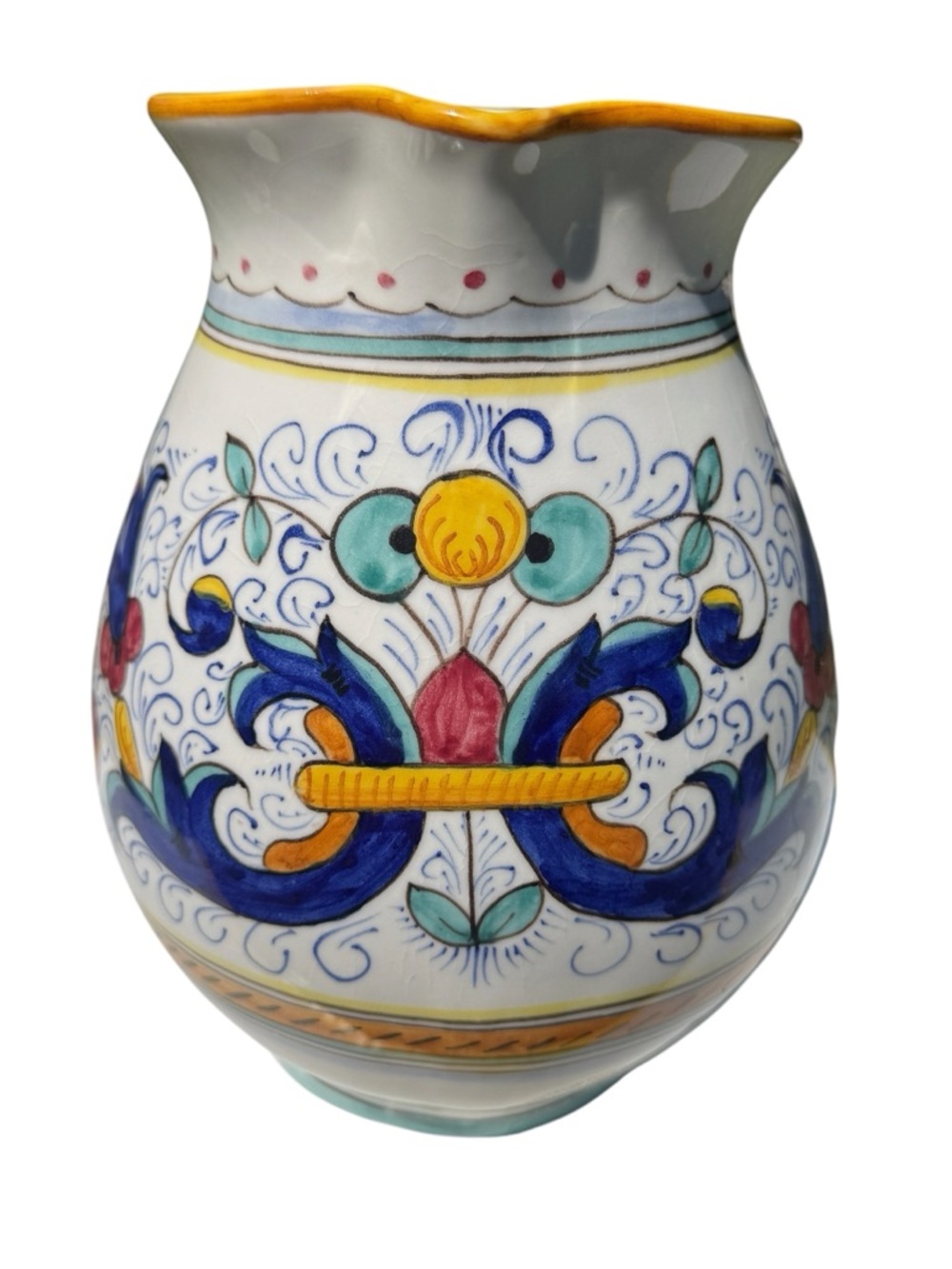 VTG Sur La Table Italian Ceramic Pitcher Hand Painted Blue Floral Majolica Vase - Picture 2 of 10